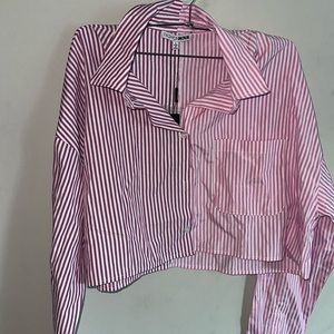 Pink Cropped Button Down